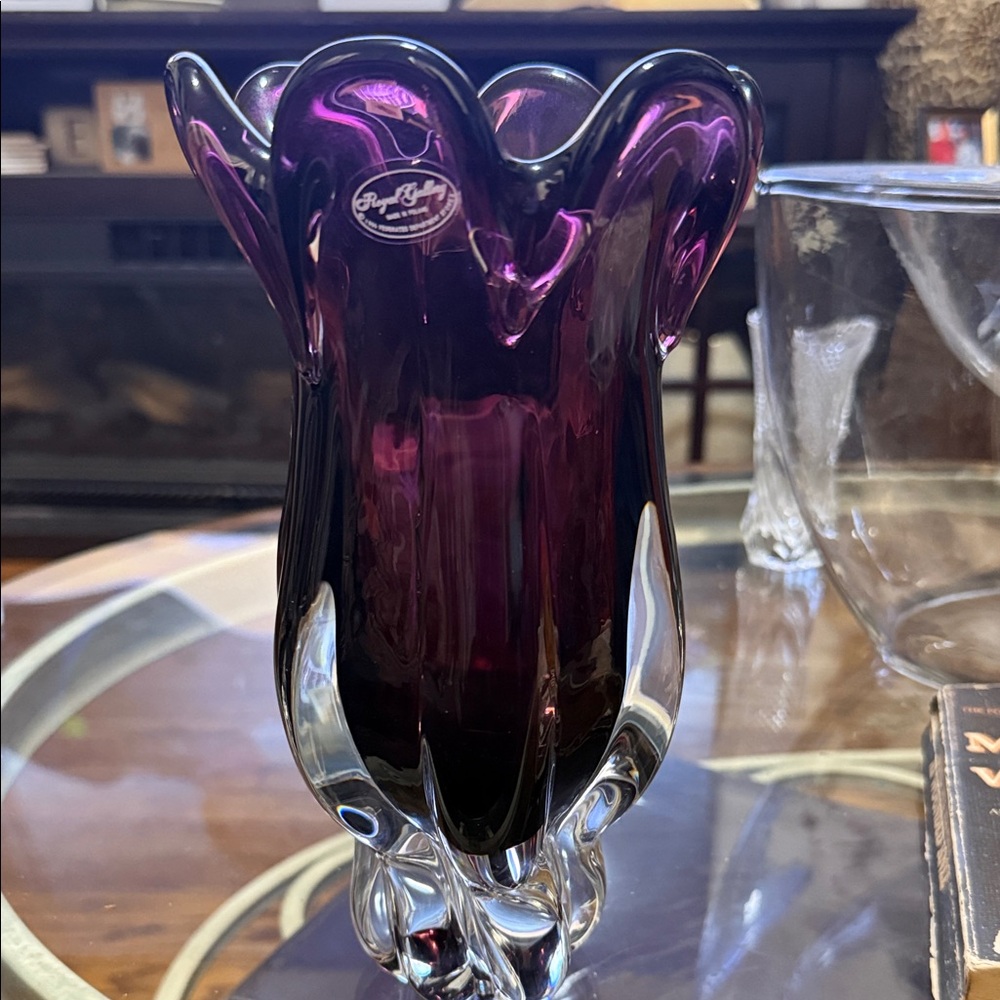 Amethyst Art Glass Vase by - Sculptural Decorative Accent